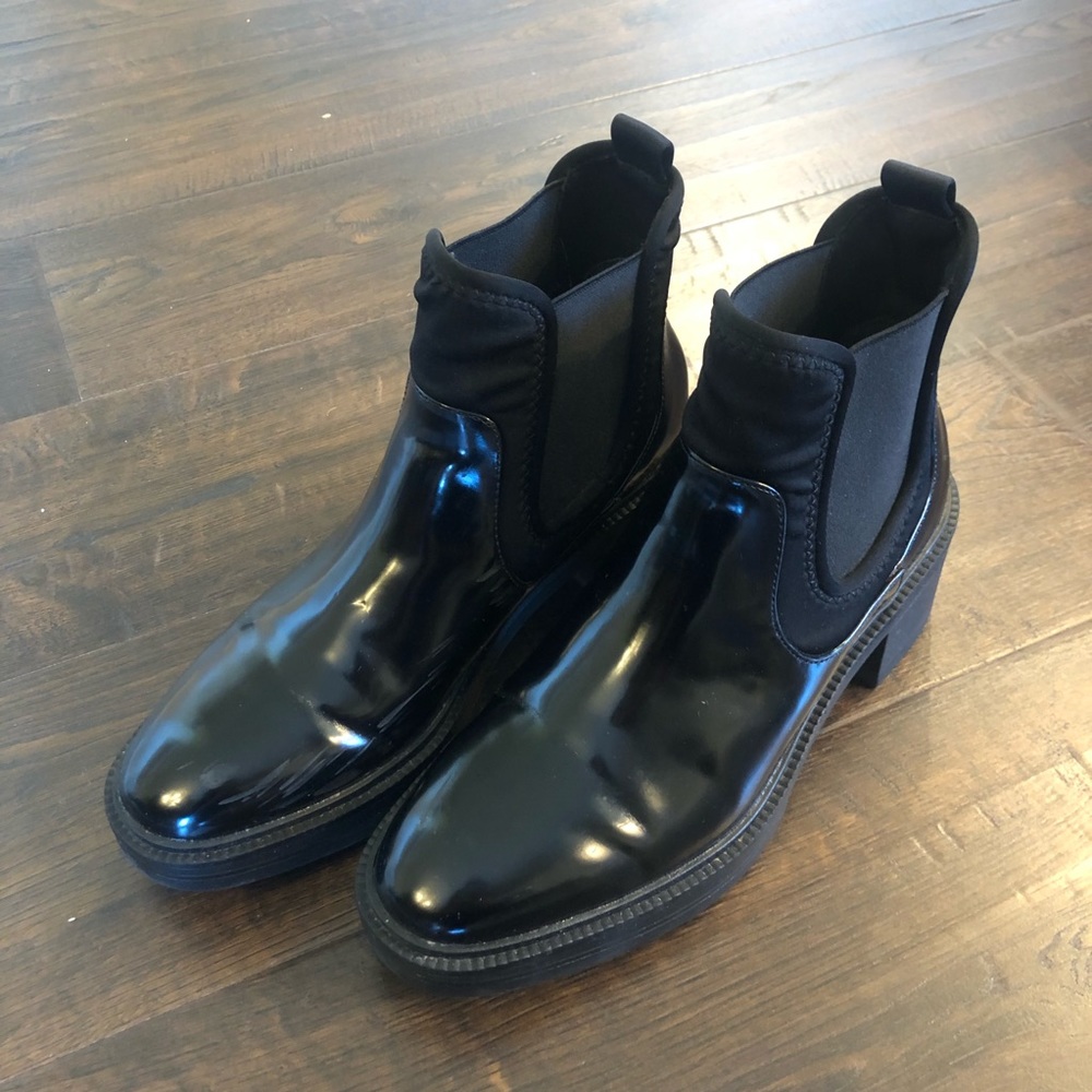Zara black Chelsea lug sole platform ankle boots vegan